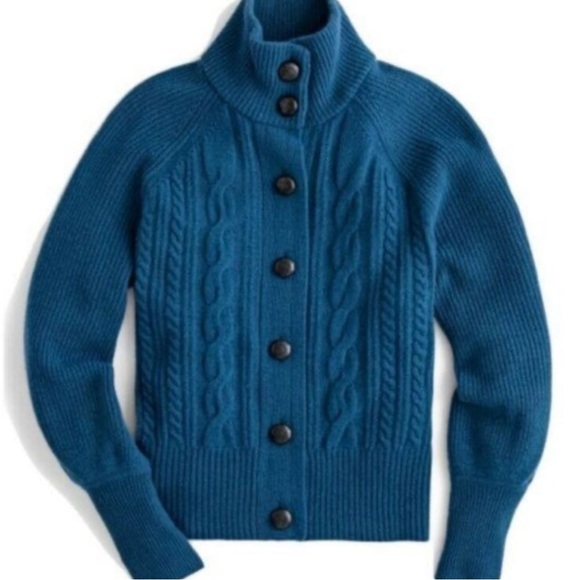 J. Crew Sweaters - J. Crew Blue Lambs Wool Cable Knit Cardigan Sweater